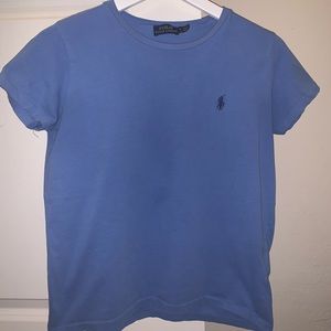 light blue polo shirt